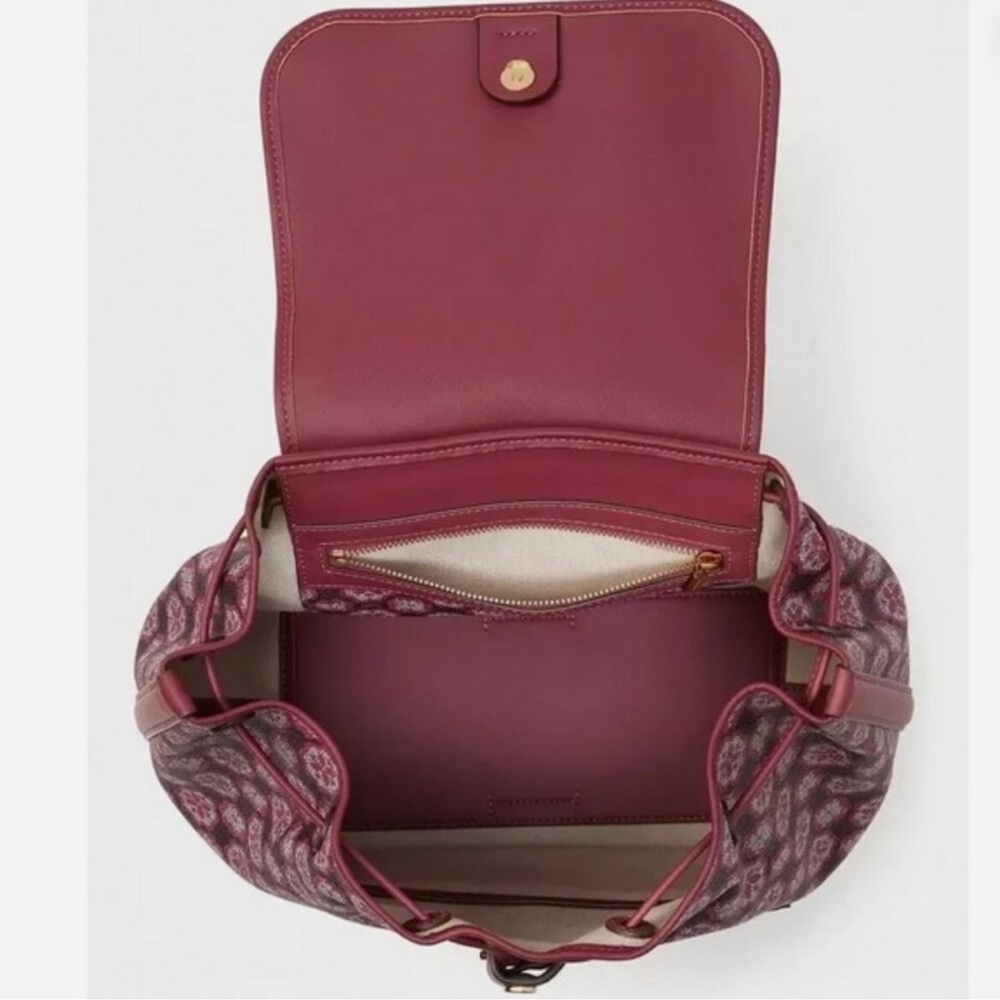 Kate Spade Monogram Flower Mia Medium Flap Backpack in Garnet Rose NWT - Picture 2 of 6